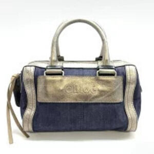 Chloe denim Boston Handbag Indigo Blue silver